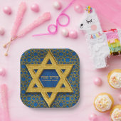 Blue Gold Star van David Hebrew Purim Sameach Papieren Bordje (Feest)