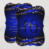 Blue & Gold Stardust Sweet 16 Uitnodiging (Voorkant / Achterkant)