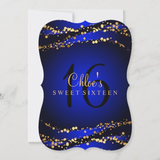 Blue & Gold Stardust Sweet 16 Uitnodiging (Voorkant)
