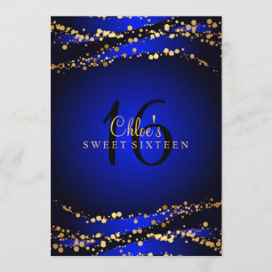 Blue & Gold Stardust Sweet 16 Uitnodiging