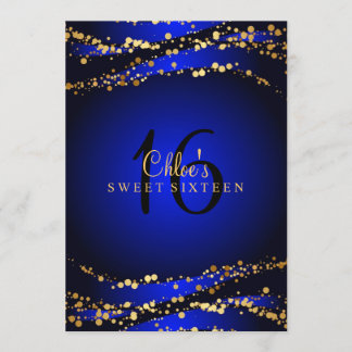 Blue & Gold Stardust Sweet 16 Uitnodiging
