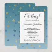 Blue Gold Stars Aqua Baby shower Kaart (Voorkant / Achterkant)