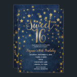Blue & Gold Stars Celestial Sky Sweet 16 Party Kaart<br><div class="desc">Pas beide kanten aan om het even welke manier u,  voor om het even welke gebeurtenis wilt.</div>