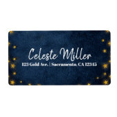 Blue Gold Stars Celestial Starry Sky Party Etiket (Voorkant)
