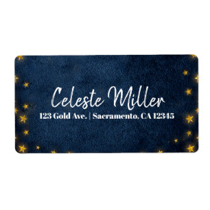 Blue Gold Stars Celestial Starry Sky Party Etiket