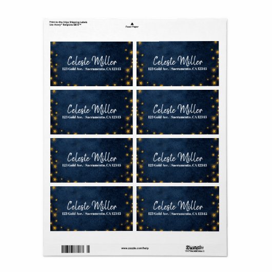 Blue Gold Stars Celestial Starry Sky Party Etiket (Full Sheet)