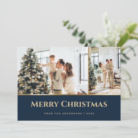 Blue Gold Stars Feestdagenkaart (Staand voorkant)