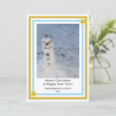 Blue Gold Stars Little Snowman INSERT PHOTO Feestdagenkaart (Staand voorkant)