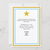 Blue Gold Stars Little Snowman INSERT PHOTO Feestdagenkaart (Achterkant)