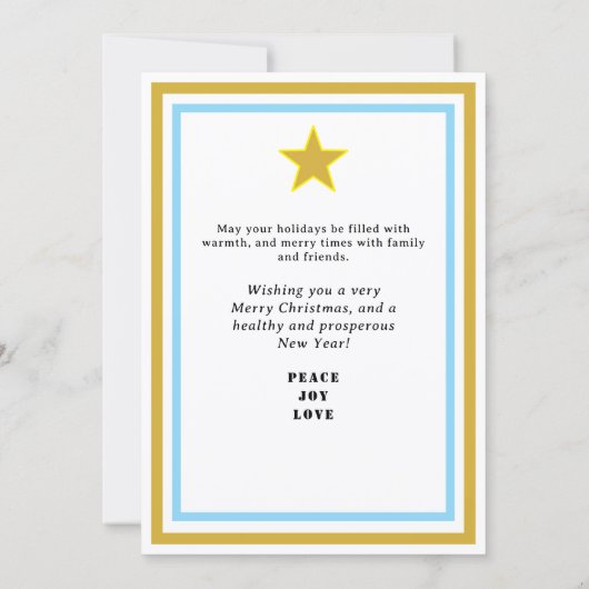 Blue Gold Stars Little Snowman INSERT PHOTO Feestdagenkaart (Achterkant)