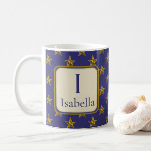 Blue Gold Stars Voornaam Monogram Initiaal Koffiemok