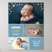Blue Gold Stars Welkom Baby Foto Collage Folie Afdrukken (Voorkant)