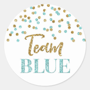Blue Gold Stippen Geslacht Onthullen Baby shower T Ronde Sticker
