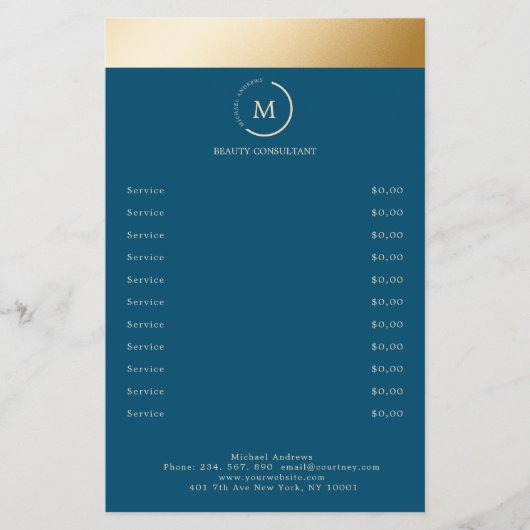 Blue Gold Stripe Monogramm Circle Flyer (Voorkant)