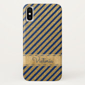 Blue, Gold Striped Hoesje-Mate iPhone X Hoesje (Achterkant)