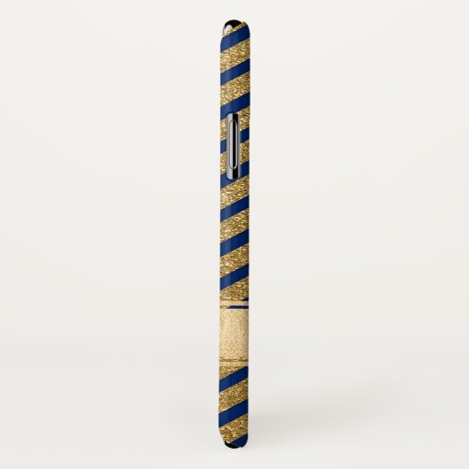 Blue, Gold Striped Hoesje-Mate iPhone X Hoesje (Achterkant / rechts)