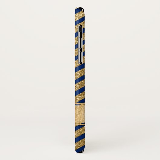 Blue, Gold Striped Hoesje-Mate iPhone X Hoesje (Achterkant/links)
