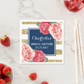 Blue Gold Stripes Roze Bloemen Vrijgezellenfeest Servetten (Insitu)