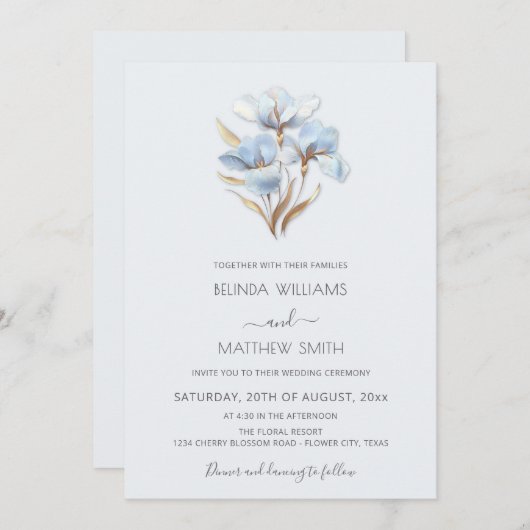 Blue Gold  Styleized Flowers Minimalist Kaart (Voorkant / Achterkant)