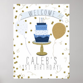 Blue & Gold Sugar is Sweet 1e Verjaardagstaart Poster