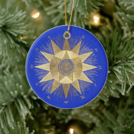 Blue Gold Sun Celestial viering Keramisch Ornament