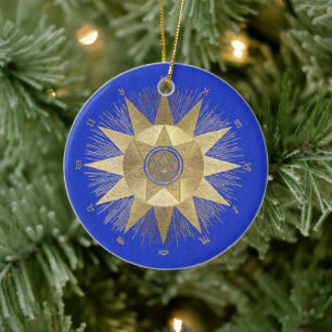Blue Gold Sun Celestial viering Keramisch Ornament