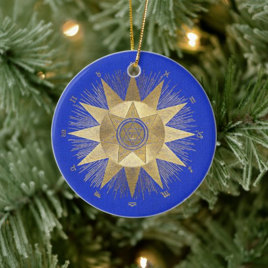 Blue Gold Sun Celestial viering Keramisch Ornament (Boom)