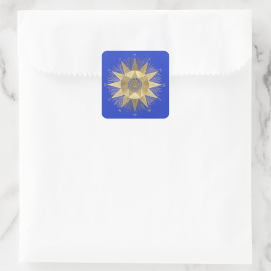 Blue Gold Sun Celestial viering Vierkante Sticker (Tas)