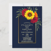 Blue Gold Sunflower Red Rose Engagement Party Kaart (Voorkant)