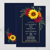 Blue Gold Sunflower Red Rose Engagement Party Kaart (Voorkant / Achterkant)