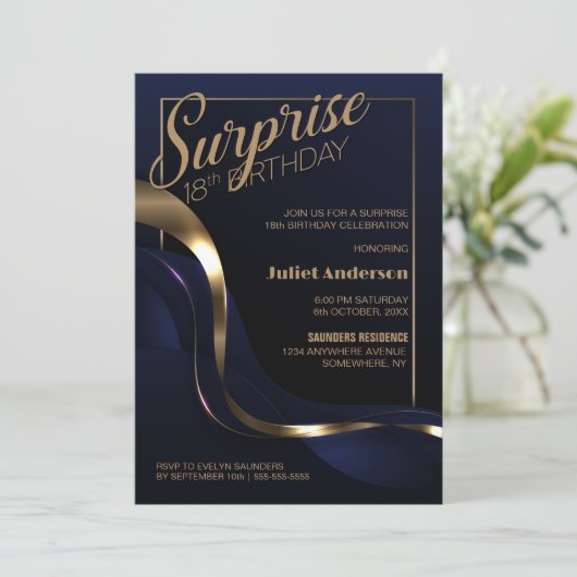 Blue Gold Surprise 18e verjaardag Kaart (Staand voorkant)