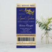 Blue Gold Sweet 16 Masquerade Party Ticket Kaart (Staand voorkant)