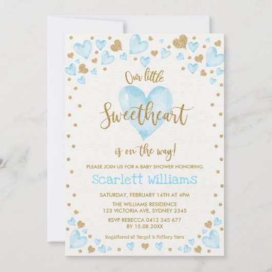Blue Gold Sweetheart Valentijnse Baby shower Kaart (Voorkant)