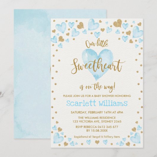 Blue Gold Sweetheart Valentijnse Baby shower Kaart (Voorkant / Achterkant)