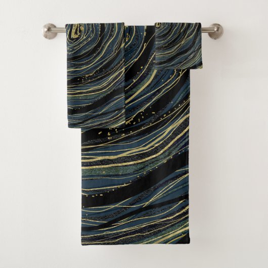 Blue Gold Swirl Glam Art Bad Handdoek (Insitu)