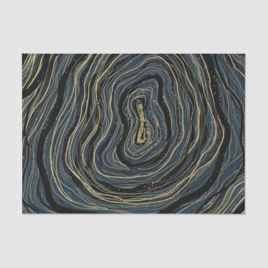 Blue Gold Swirl Glam Art Birthday Party Tissuepapier (Voorkant)