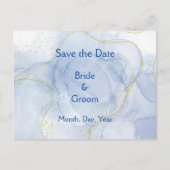 Blue Gold Swirl Save the Date Wedding Invites Aankondigingskaart (Voorkant)