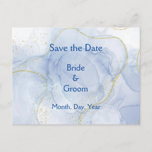 Blue Gold Swirl Save the Date Wedding Invites Aankondigingskaart (Voorkant)