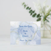 Blue Gold Swirl Save the Date Wedding Invites Aankondigingskaart (Staand voorkant)