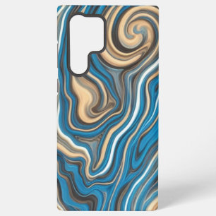 Blue & Gold Swirls Waves S22 Ultra Hoesje Samsung Galaxy Hoesje
