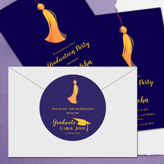 Blue Gold Tassel 2025 Afstuderen Bedankt Ronde Sticker
