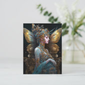 Blue Gold Techno Butterfly Voman Fantasy Art Briefkaart (Staand voorkant)