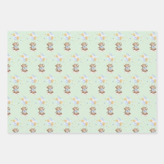 Blue Gold Teddy Bear Balloons Moon Stars Partij Inpakpapier Vel (Voorkant 3)