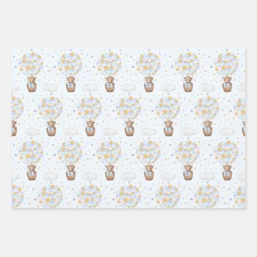 Blue Gold Teddy Bear Balloons Moon Stars Partij Inpakpapier Vel (Voorkant 2)