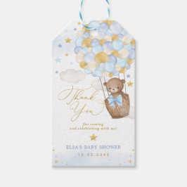 Blue Gold Teddy Bear Hot Air Ballon Clouds Stars Cadeaulabel