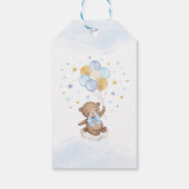Blue Gold Teddy Bear Hot Air Ballon Clouds Stars Cadeaulabel (Achterkant)