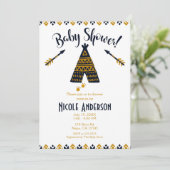 Blue & Gold Tepee Modern Chic Baby shower Kaart (Staand voorkant)