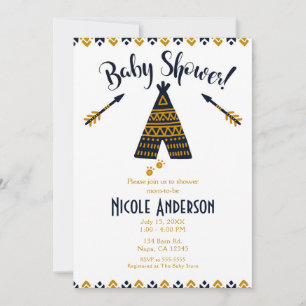 Blue & Gold Tepee Modern Chic Baby shower Kaart