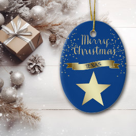 Blue Gold Texas Star Keramisch Ornament