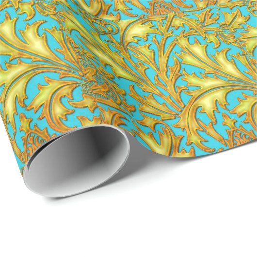 Blue Gold Thistle Cadeaupapier (Rol Hoek)